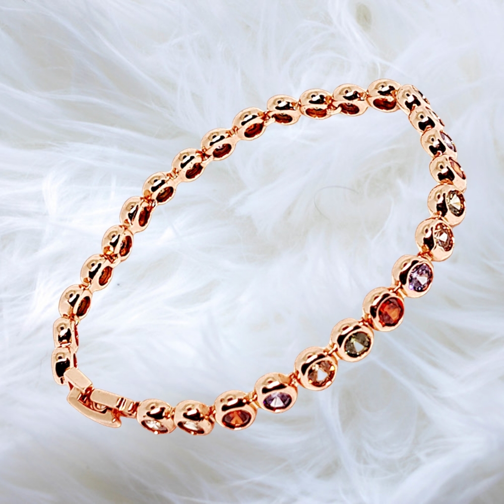 Rose Gold Overlay over German Silver Bracelet with Multicolor Sapphires - Picture 3 of 8